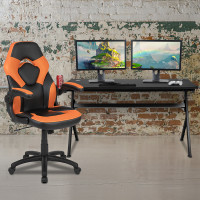 Flash Furniture BLN-X10D1904L-OR-GG Gaming Desk and Orange/Black Racing Chair Set /Cup Holder/Headphone Hook/Removable Mouse Pad Top - 2 Wire Management Holes